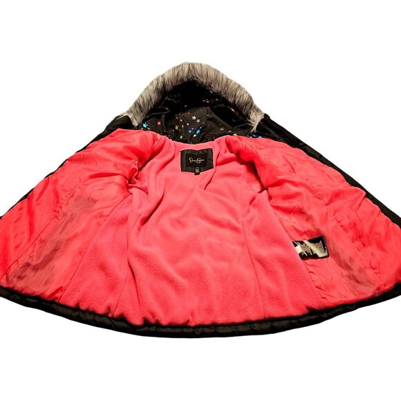 Girls Warm Puffer Jacket With Faux Fur Hood Star Print Size 7/8 - Picture 6 of 15